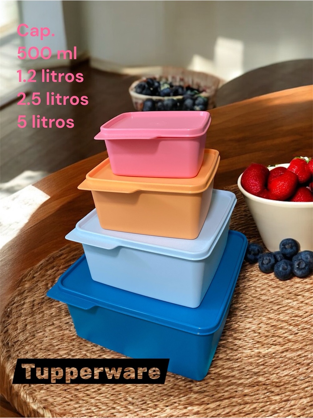 Tupperware Stackable Nesting Containers in Pink, Peach, Light Blue and Blue